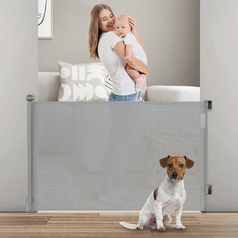 Barrière de Sécurité Rétractable pour Bébé, 0-180 cm Barriere Retractable Enfant Adaptée aux Escaliers, Couloirs, Intérieur et Extérieur Gris