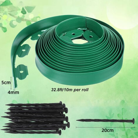 Bordure de Jardin Flexible, Bordure Jardin Plastique, Bordure de Pelouse flexible en PE avec 30 Piquets, Longueur 10 m, Vert