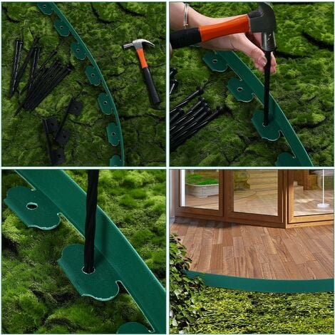 Bordure de Jardin Flexible, Bordure Jardin Plastique, Bordure de Pelouse flexible en PE avec 30 Piquets, Longueur 10 m, Vert