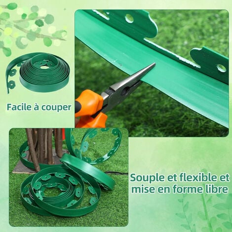 Bordure de Jardin Flexible, Bordure Jardin Plastique, Bordure de Pelouse flexible en PE avec 30 Piquets, Longueur 10 m, Vert