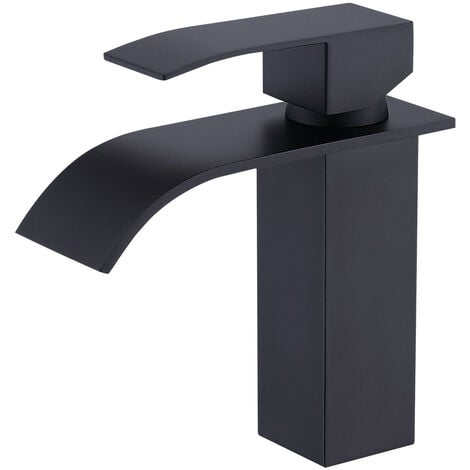 Mitigeur Lavabo et Vasque Salle de Bain Noir Chaude et Froide Réglable Style Cascade  M