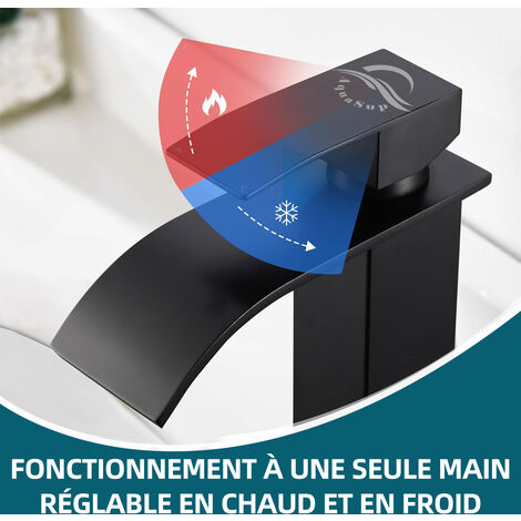 Mitigeur Lavabo et Vasque Salle de Bain Noir Chaude et Froide Réglable Style Cascade  M