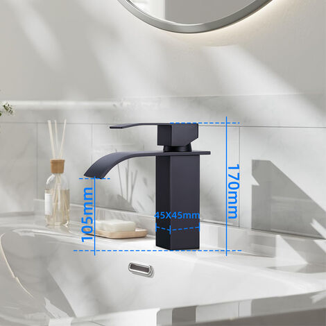 Mitigeur Lavabo et Vasque Salle de Bain Noir Chaude et Froide Réglable Style Cascade  M