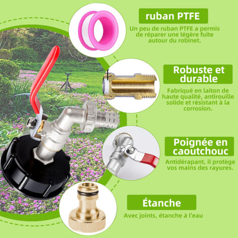 Robinet Laiton 1/2 S60X6 IBC- Raccord cuve Eau1000 L-Connecteur Cuve Filetage Grossier 3/4''-Robinet Recuperateur Eau De Pluie