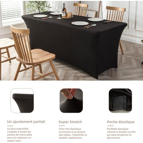 Housse pour Tables Nappe de Tables,Couverture de Table rectangulaire Extensible pour Table Pliante de 180cm Noir