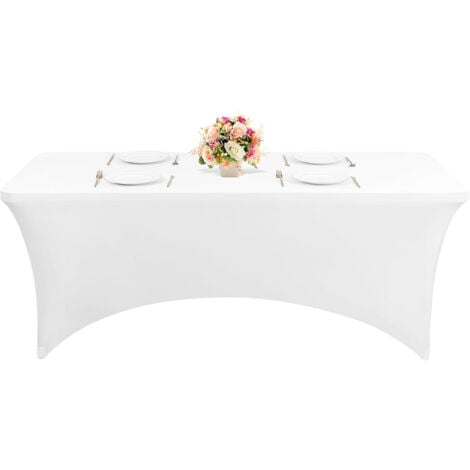 Housse pour Tables Nappe de Tables,Couverture de Table rectangulaire Extensible pour Table Pliante de 180cm Blanc