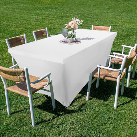 Housse pour Tables Nappe de Tables,Couverture de Table rectangulaire Extensible pour Table Pliante de 180cm Blanc