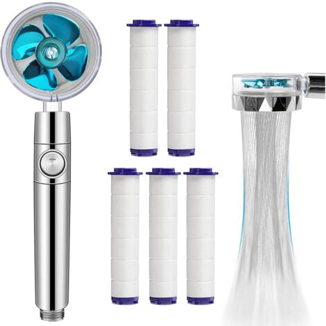 Pommeau de Douche Anti Calcaire,Helice Haute Pression Pivotant à 360 ° Filtre avec  5 Filtres Coton PP Remplaçable