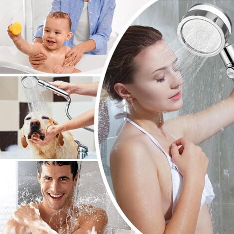 Pommeau de Douche Anti Calcaire,Helice Haute Pression Pivotant à 360 ° Filtre avec  5 Filtres Coton PP Remplaçable