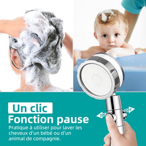 Pommeau de Douche Anti Calcaire,Helice Haute Pression Pivotant à 360 ° Filtre avec  5 Filtres Coton PP Remplaçable