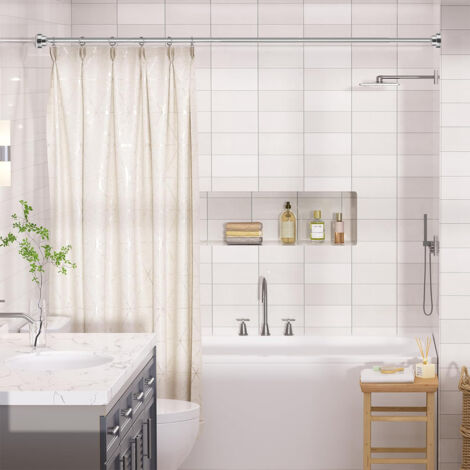 Tringle à Rideau de Douche 125-220cm Tringle Rideau Extensible sans Forage en Acier Inoxydable 304 Barre à Tension de Douche