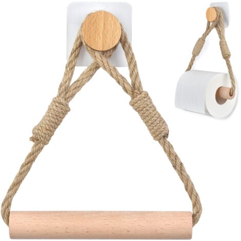 Rouleau de Papier Toilette sans perçage, Porte-Papier Toilette Corde en Bois Anneau De Serviette Rustic