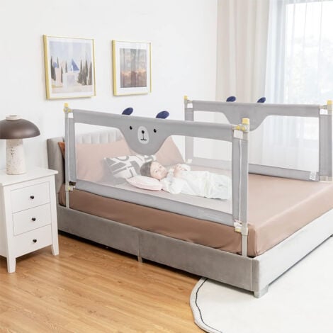 Barrière de lit pour Enfant,Bébé Barrière de Sécurité de Lit avec Double Verrouillage , Anti-Chute Barriere Réglable en Hauteur de 64 à 96 cm Réglables Rail, 150cm