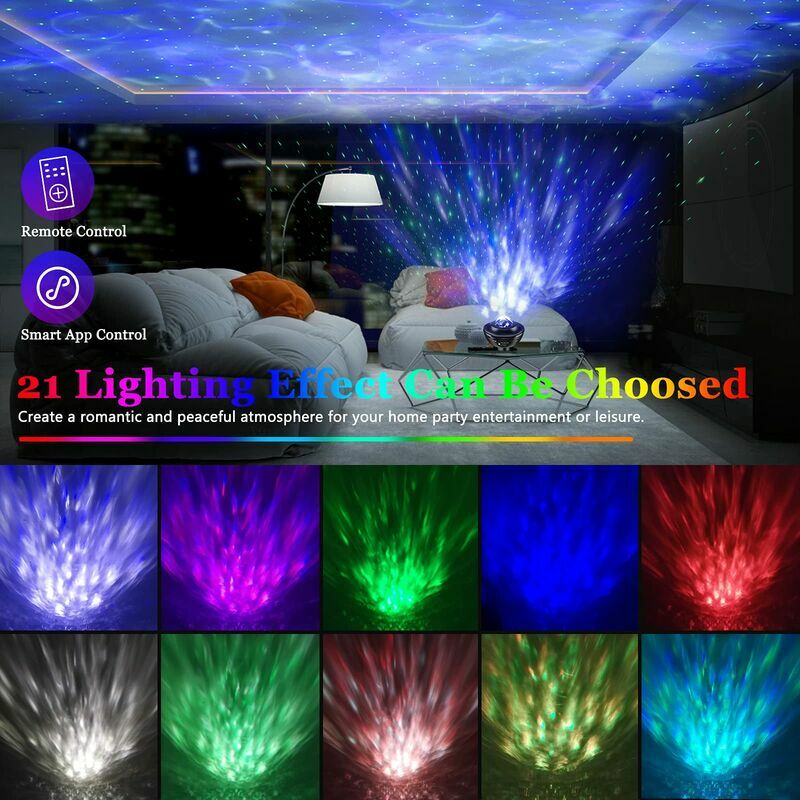 LED-Sternprojektor mit 21 rotierenden Nachtlichtmodi,  Ozeanstern-Deckenleuchte, Dekoration