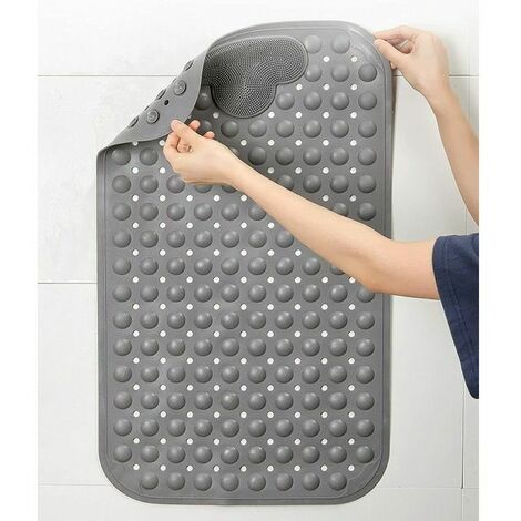 Große rutschfeste Duschmatte mit Fußschrubberbürste, Saugnäpfen,  Fußmassagegerät (grau, 50 x 80 cm)