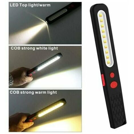 Wiederaufladbare LED-Arbeitsleuchte, zweifarbige Kombileuchte, 2-in-1- Inspektionslampe, COB-LED-Taschenlampe mit Dual-Magnet für