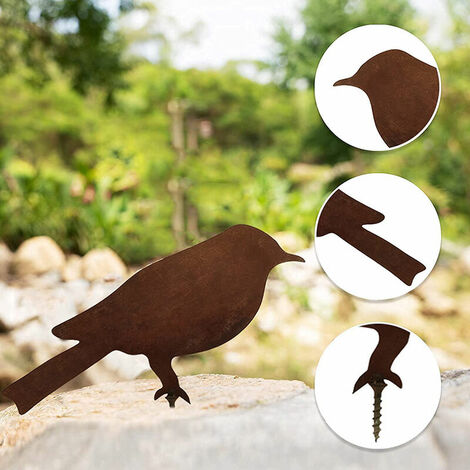 Vögel für natürliche Gartendekoration aus Baum Metall Rostpatina, – –
