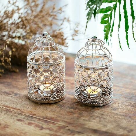 kleine Metall-Teelichter zum Aufhängen, Vogelkäfig-Laterne, Hochzeiten, (Silber) Vintage-Mittelstücke für dekorative Party