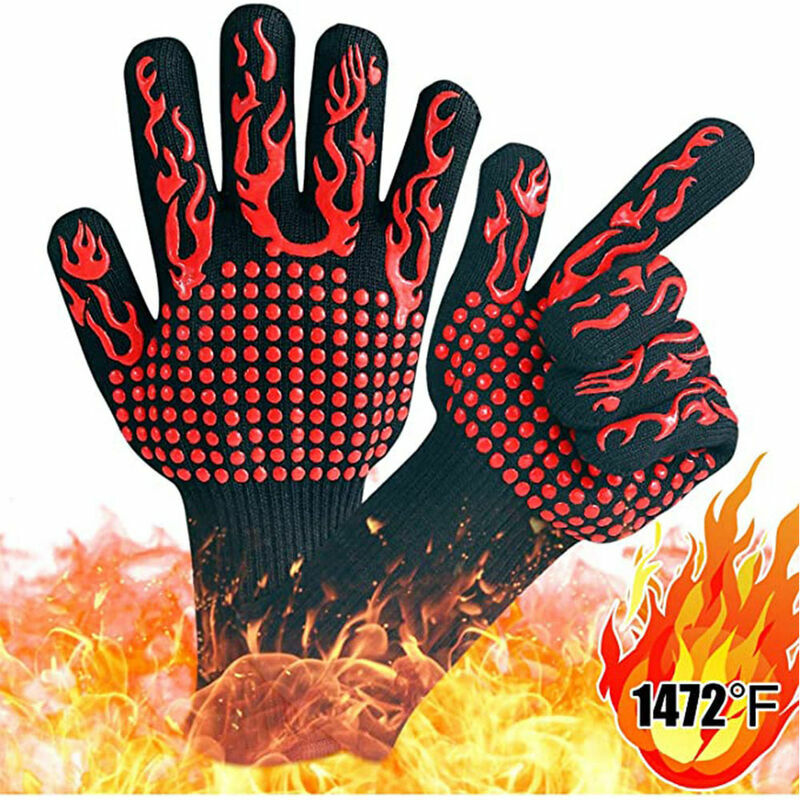 Finger-Grillhandschuhe, Grillhandschuhe, 1 Paar, hitzebeständige  Ofenhandschuhe bis 800 °C/1472 °F, Küchenhandschuhe in Universalgröße,  rutschfeste, extra lange Silikon-Backhandschuhe