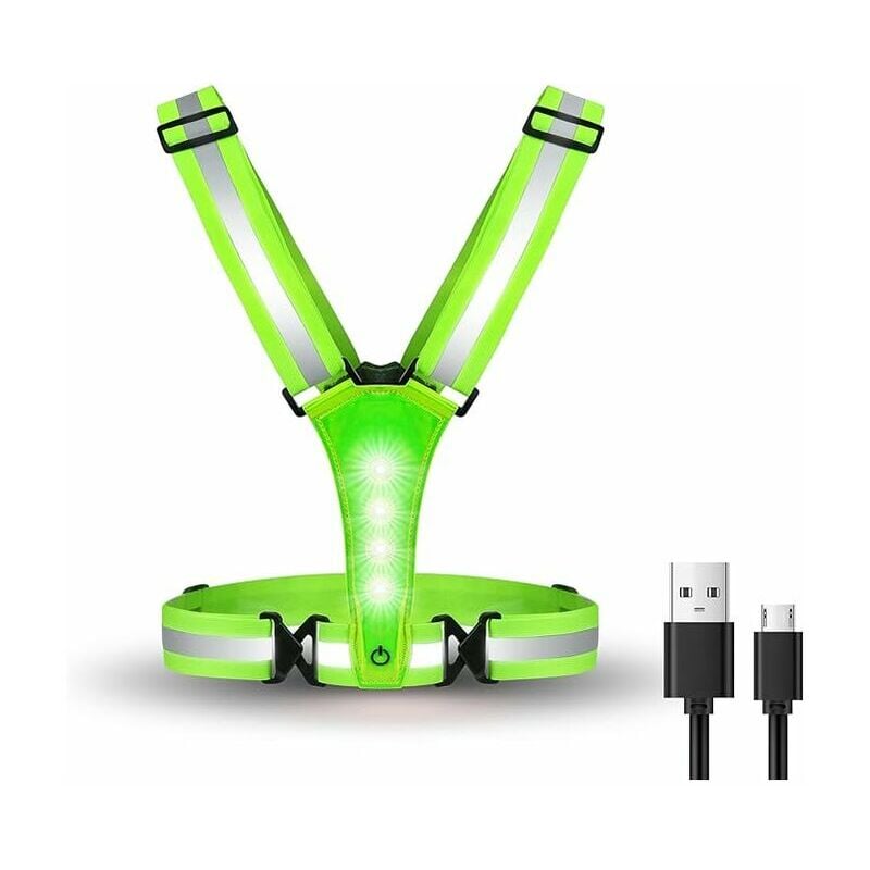 USB wiederaufladbare LED-Sicherheitsweste – reflektierend – mit LED-Beleuchtung  und 2 reflektierenden Streifen zum Laufen, Gehen oder Radfahren bei Nacht