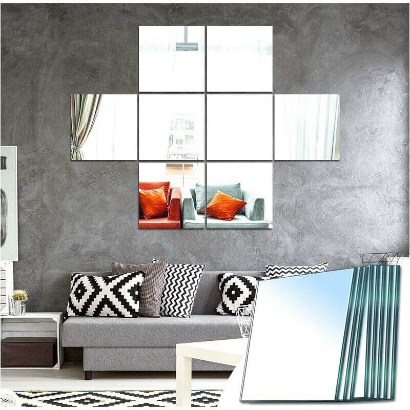 Wandspiegel, Wandspiegel-Aufkleber, quadratisch, Glas, dekorativer  Spiegelaufkleber, Heimdekoration für Schlafzimmer, Wohnzimmer, Tür (fein  poliert, 20,5