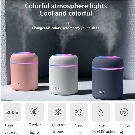 Mini-USB-Ultraschall-Luftbefeuchter mit Atemlicht in 7 Farben,  automatischer Abschaltung, 2 Nebelmodi, für Schlafzimmer, Büro