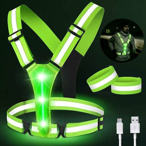 Reflektierende Laufweste – wiederaufladbare LED-Radsport-Reflektorweste mit  verstellbarer Größe mit 2 reflektierenden Streifen, zum Laufen,  Spazierengehen, Hundespaziergang, Motorradfahren, Radfahren
