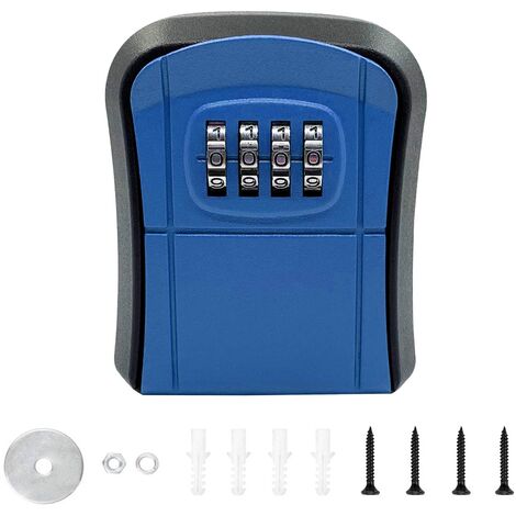 Schlüsselsafe, Schlüsselcodebox, Schlüsselsafe, 4-stelliges Schließfach,  wandmontiertes Passwortschloss, blau