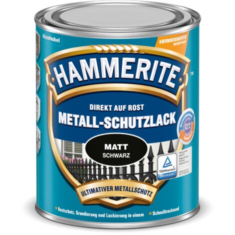 Hammerite Metallschutzlack Matt, 3in1- Rostschutz, Schwarz, 750 ml