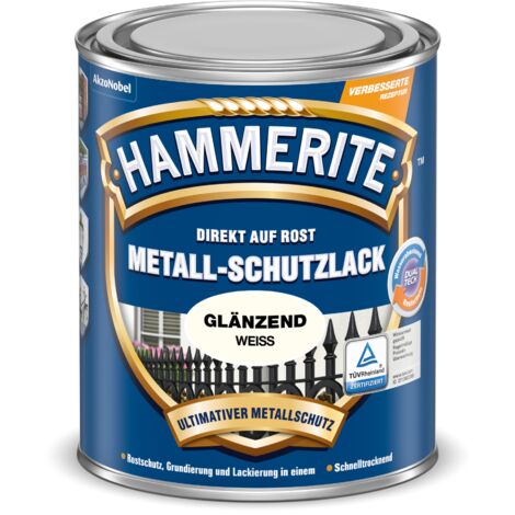 Hammerite Metallschutzlack Glänzend, 3in1- Rostschutz, Weiß, 750 ml