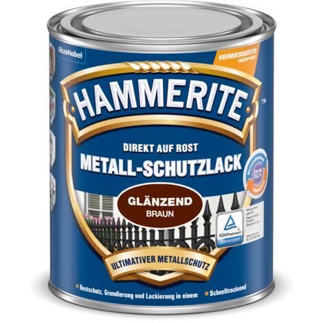 Hammerite Metallschutzlack Glänzend, 3in1- Rostschutz, Braun, 750 ml