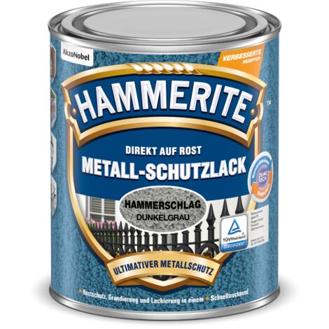 Hammerite Metallschutzlack Hammerschlag, 3in1- Rostschutz, Dunkelgrau, 750 ml