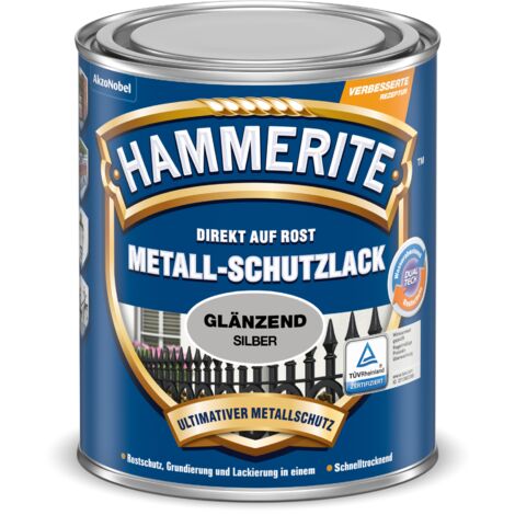 Hammerite Metallschutzlack Glänzend, 3in1- Rostschutz, Silber, 750 ml