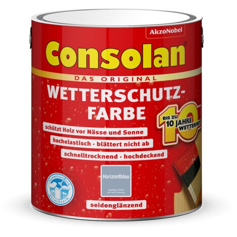 Consolan Wetterschutzfarbe, Deckender Holzschutz für Außen, Horizontblau, 2,5 l
