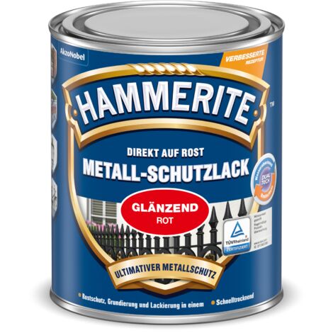 Hammerite Metallschutzlack Glänzend, 3in1- Rostschutz, Rot, 750 ml