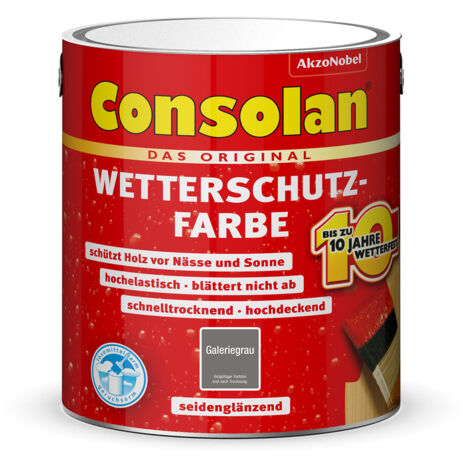 Consolan Wetterschutzfarbe, Deckender Holzschutz für Außen, Galeriegrau, 2,5 l