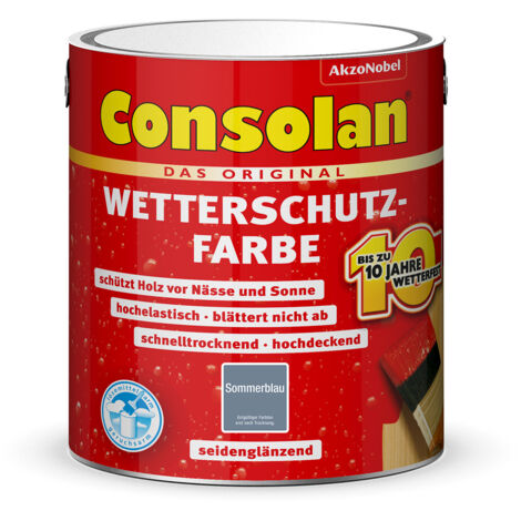 Consolan Wetterschutzfarbe, Deckender Holzschutz für Außen, Sommerblau, 2,5 l (1/5)