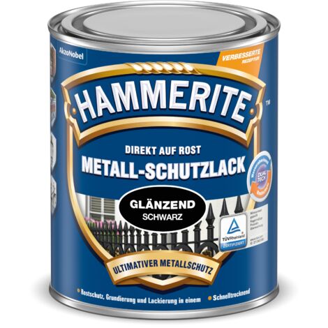 Hammerite Metallschutzlack Glänzend, 3in1- Rostschutz, Schwarz, 750 ml