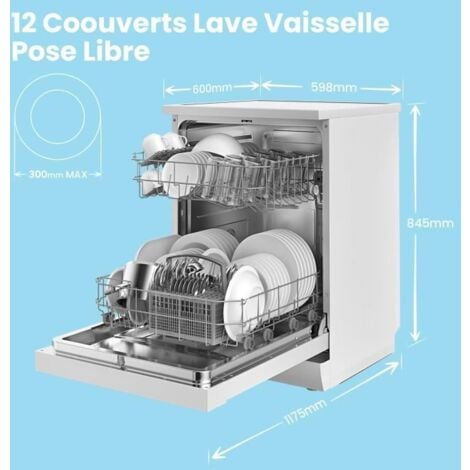 Comfee Lave-vaisselle pose libre 60cm 49dB avec 12 couverts, 8 programmes  Commande Bouton ou par