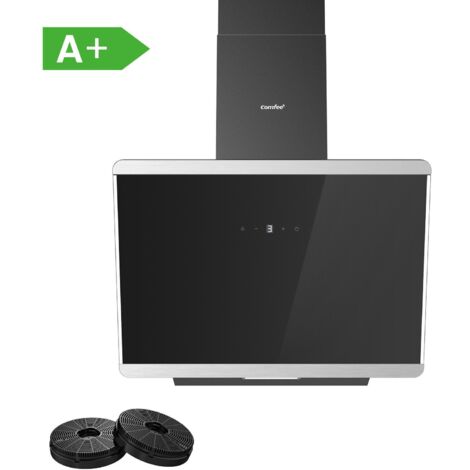 Comfee – Hotte aspirante inclinée 60cm 420m³/h – Classe A+ – Moteur BLDC silencieux 64dB – 3 vitesses – 2 filtres à charbon – Verre noir