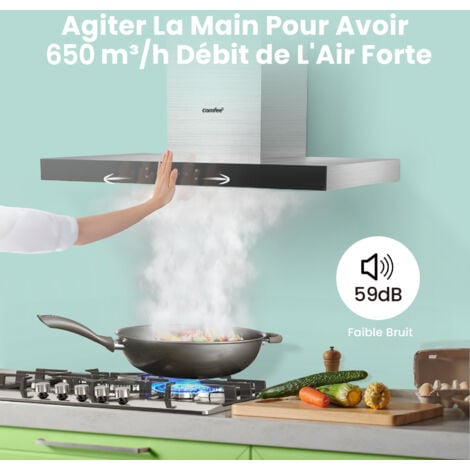[JAMAIS UTILISÉ] Comfee Hotte Aspirante Tactile 90cm Classe A+++ 650 m³/h Énergétique 4 Vitesse-Agiter 2 Filtres à Charbon LED Affichage En Inox Noir