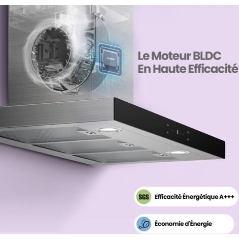 [JAMAIS UTILISÉ] Comfee Hotte Aspirante Tactile 90cm Classe A+++ 650 m³/h Énergétique 4 Vitesse-Agiter 2 Filtres à Charbon LED Affichage En Inox Noir