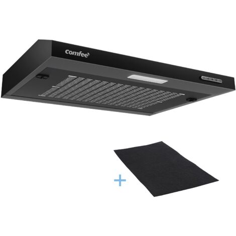 [JAMAIS UTILISÉ] Comfee Hotte Aspirante Casquette Visière- 60cm-3 Vitesses-Évacuation et Recyclage-LED Lampe-Filtre en Coton Noir en Inox [Classe Énergétique B]