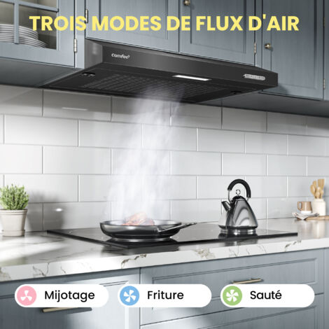 [JAMAIS UTILISÉ] Comfee Hotte Aspirante Casquette Visière- 60cm-3 Vitesses-Évacuation et Recyclage-LED Lampe-Filtre en Coton Noir en Inox [Classe Énergétique B]