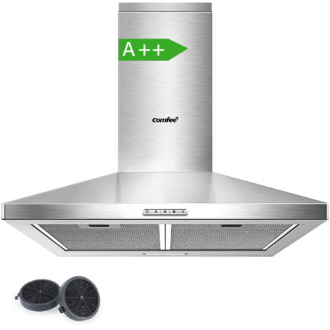 Comfee – Hotte aspirante décorative 60cm – Débit 400 m³/h – Classe A+ – 3 vitesses – Mode recyclage ou évacuation – 2 filtres à charbon – LED 1.5W