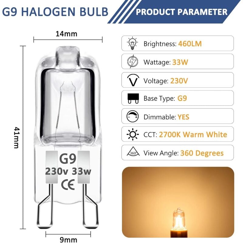 Ampoule Halogene G9 28W 230V, 370LM 2700K Blanc Chaud Dimmable, G9 Ampoules  Capsule, pour Lustres, Lampes de Paysage, Appliques Murales, Éclairage  d'armoire, Lot de 10