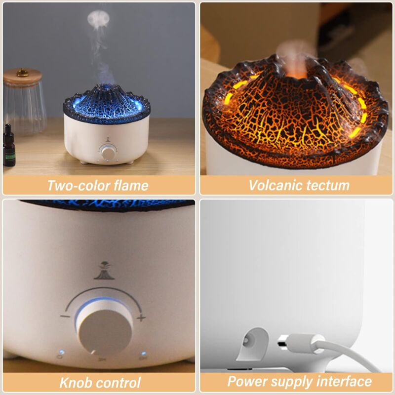 Humidificateur volcanique, diffuseur d'huiles essentielles pour la maison,  diffuseur de flamme de méduse 450ml, 2