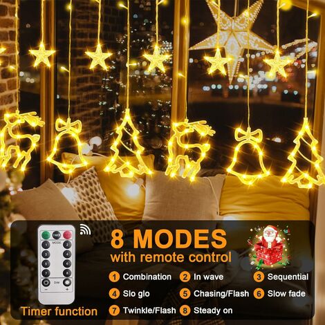 Rideau Lumineux à Brancher Intérieure, 1.5 x 1.0m LED Guirlande Lumineuse  Rideau 192LEDs, 8 Modes d'Eclairage, Decoration Noël (Etanche IP44) -  ST0019