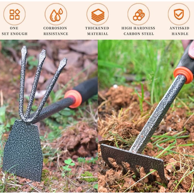 Set Attrezzi da Giardino 3Pz con Rastrello Pala Forchetta kit giardino mini  pala - - Giardinaggio