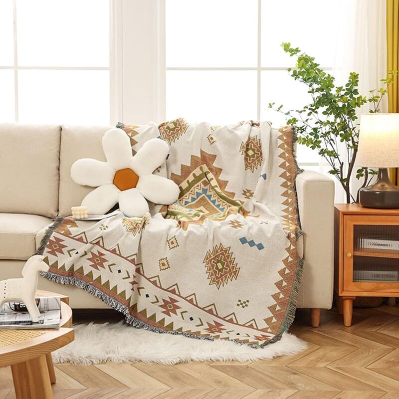 Coperta Bohémien Con Nappe - 100% Cotone Intrecciato A Mano, 90x90 Cm, Per Divano E Decorazione - Foto 3